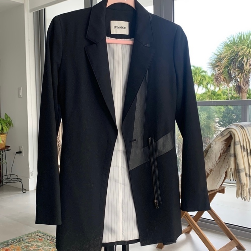 D’deMoo black women’s tuxedo jacket blazer, zipper closure, size S - Picture 2 of 16